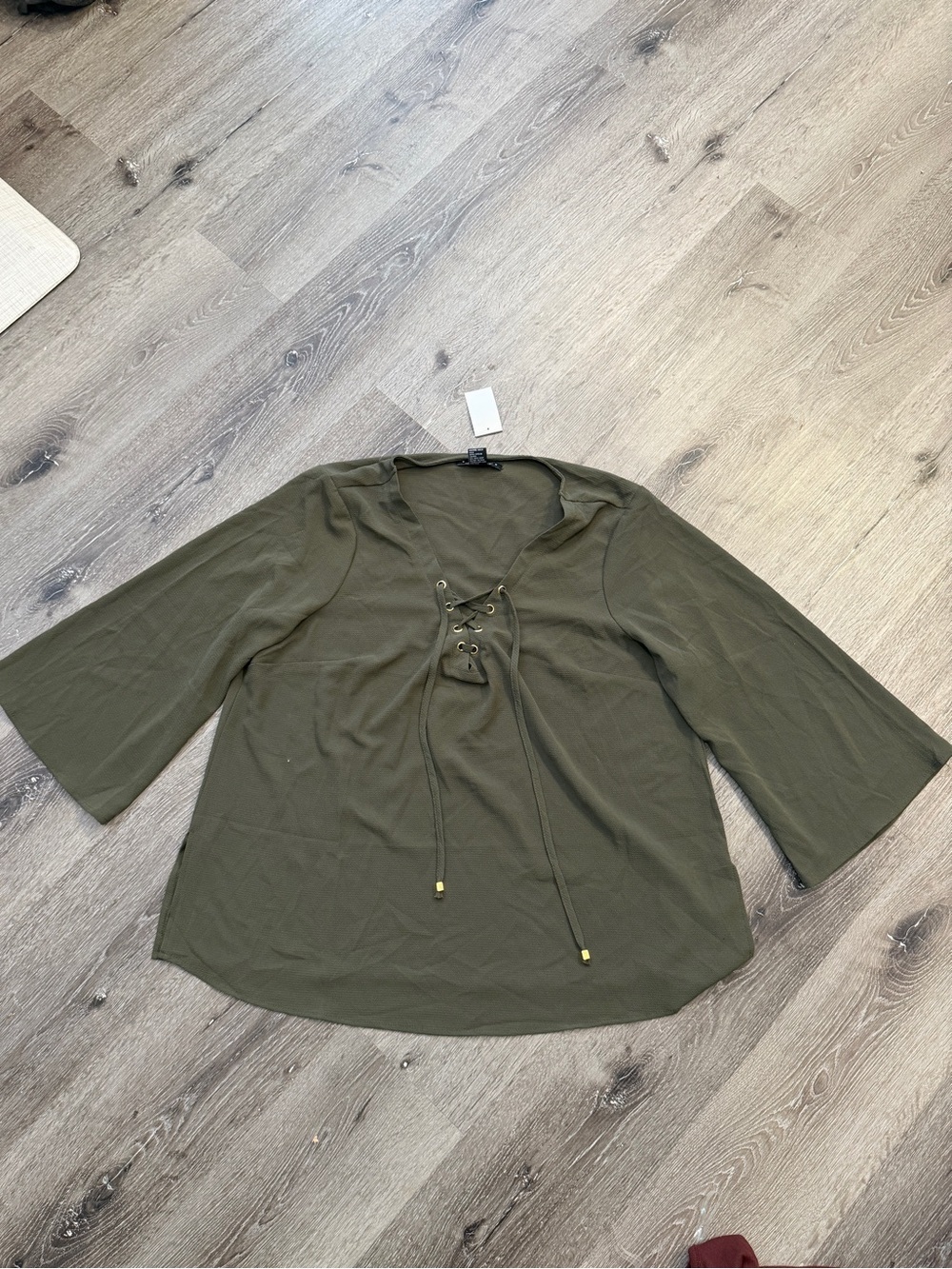 NWT Lace-Up V-Neck Women’s Top - Olive Green